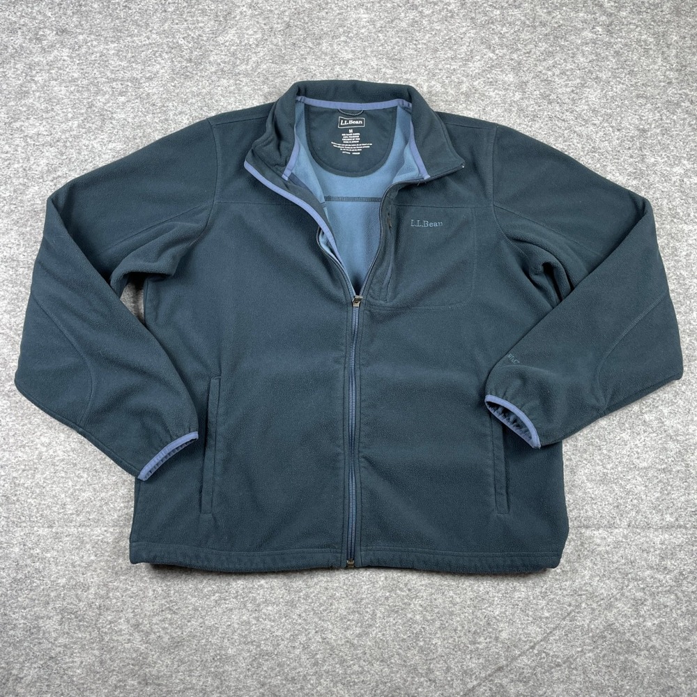 LL Bean Fleece Jacket Mens M Blue Polartec Full Zip Mock Neck Pocket Outdoor
